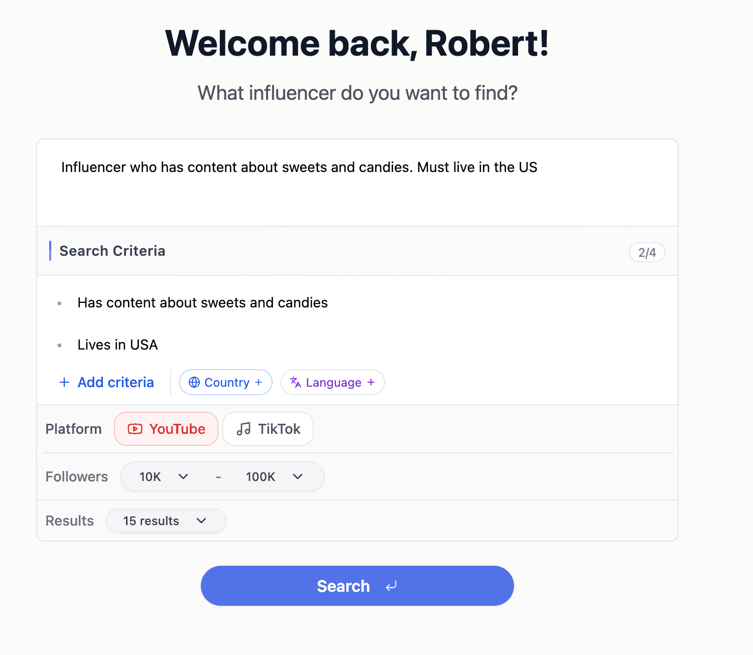 AI Search Interface