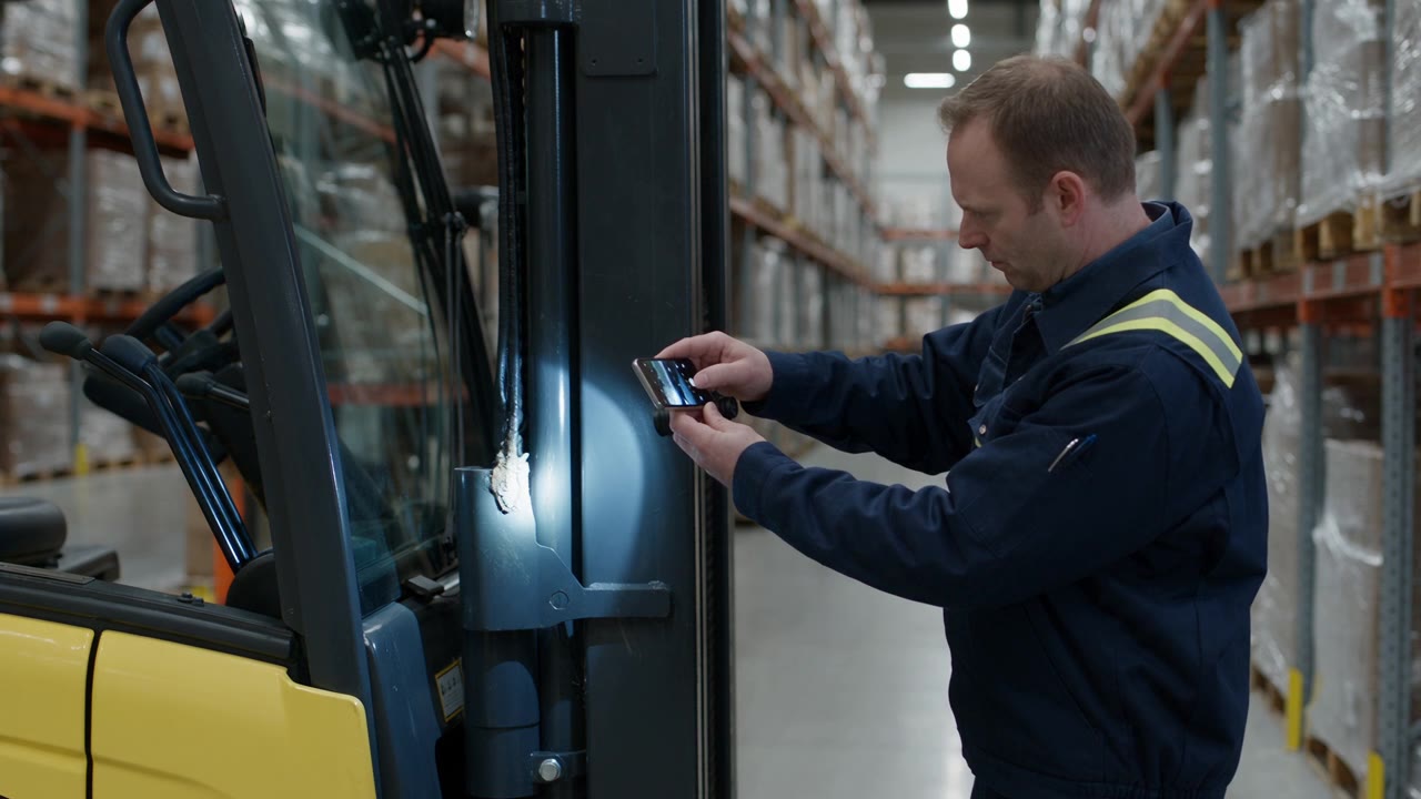 The blown hydraulic return line on the forklift mast